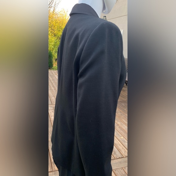 Zara black 100% Wool tuxedo style long blazer shiny black satin collar US Large - Picture 9 of 14